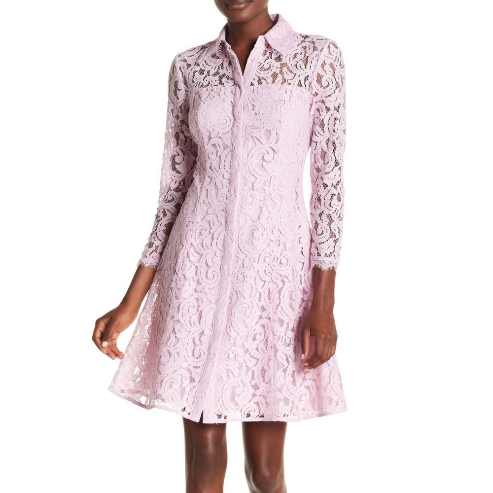 nanette lepore NEW Dress Lace ShirtDress 3/4 Sleeve Button Up Chic!